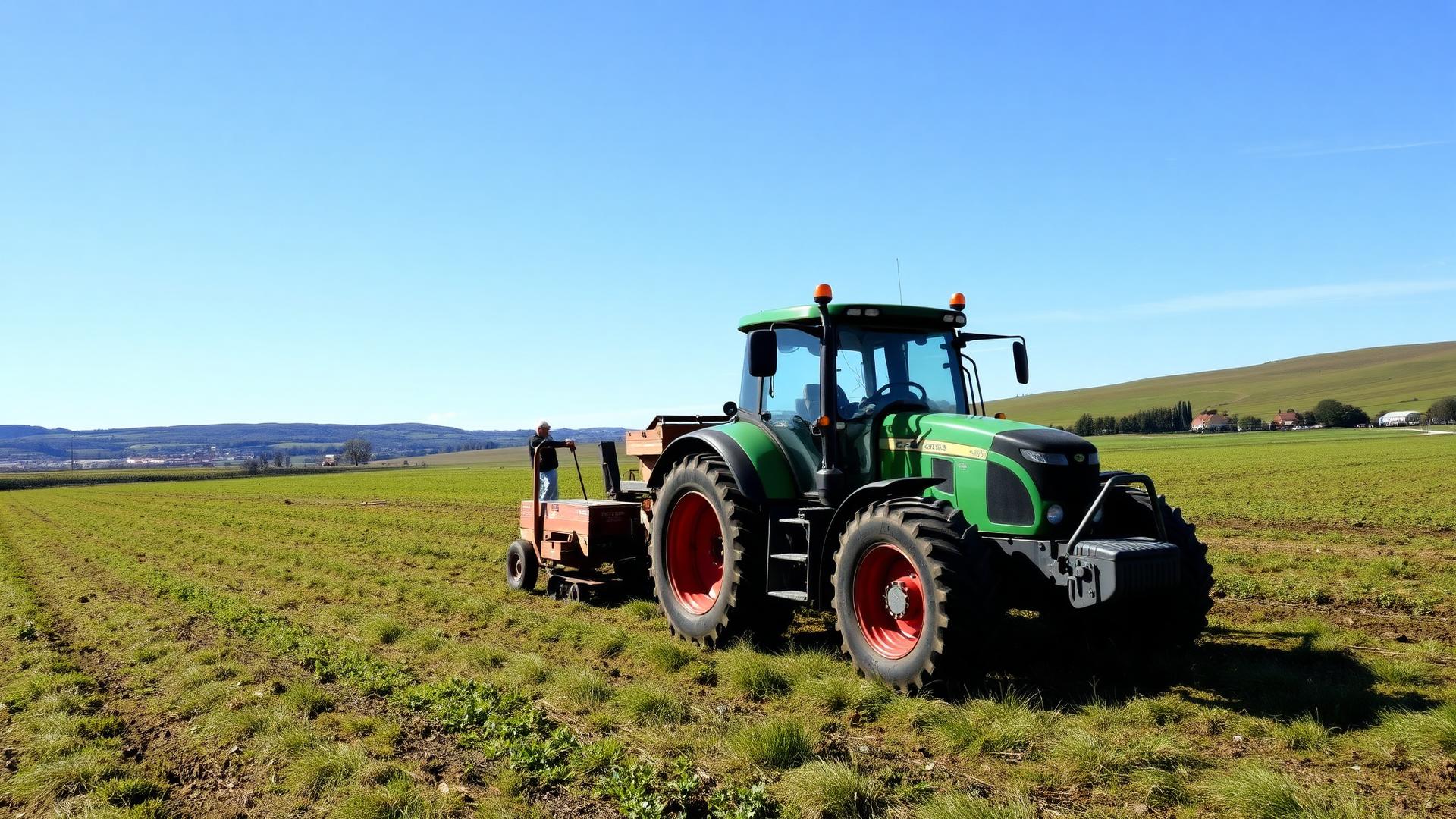 Traktor i arbeid på gården